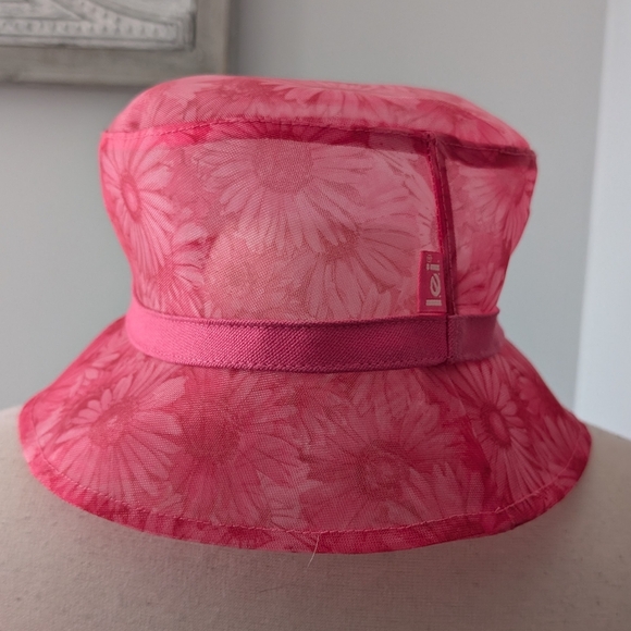 lei Accessories - Vintage Y2K LEI Bucket Hat Sheer Floral Pink Hawaiian